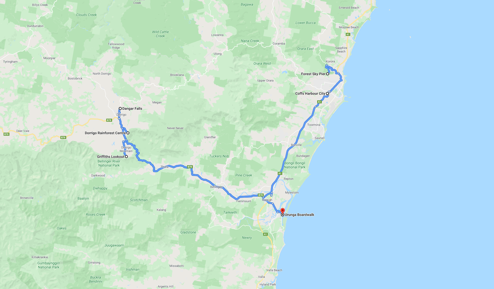 2020 01 13 08 Coffs Harbour & Dorrigo National Park  & Urunga Route